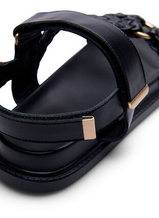 Leren sandaal met gevlochten bandjes en brede pasvorm, Black, Packshot image number 4