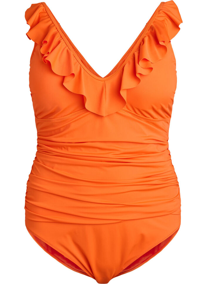 Maillot de bain avec volants et coussinets amovibles, Orange, Packshot image number 0