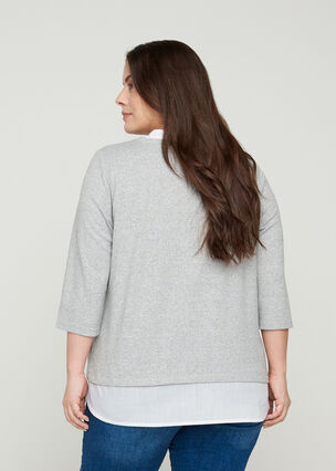Gemêleerde blouse met 3/4 mouwen en hemd details, Light Grey Melange, Model image number 1