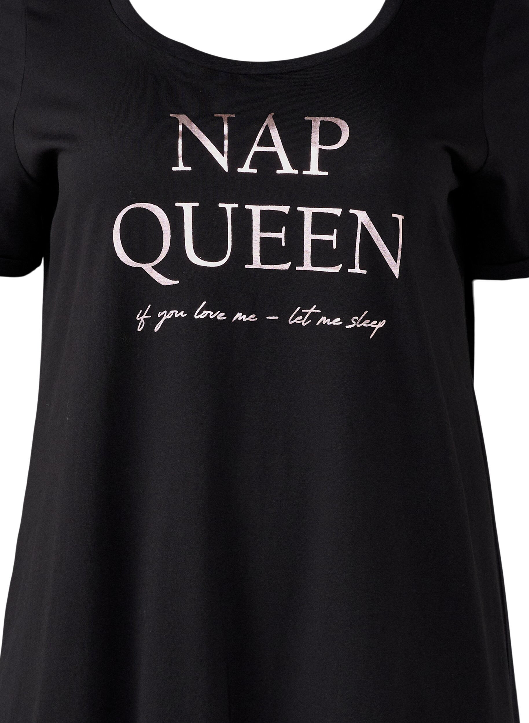 ZizziNachtjapon met korte mouwen van biologisch katoen, Zwart, Packshot image number 2