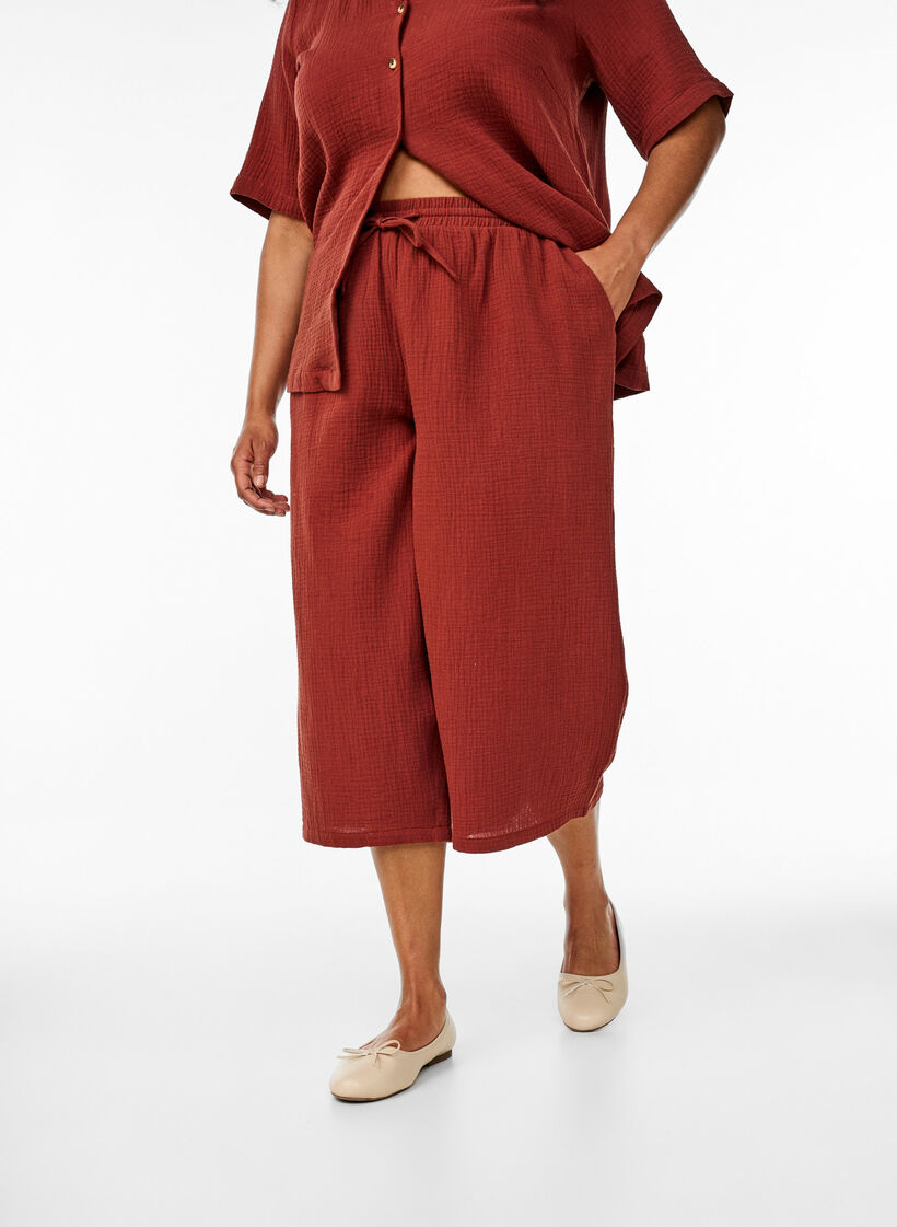 Culotte broek van katoen met hoge taille, Rood, Model image number 2