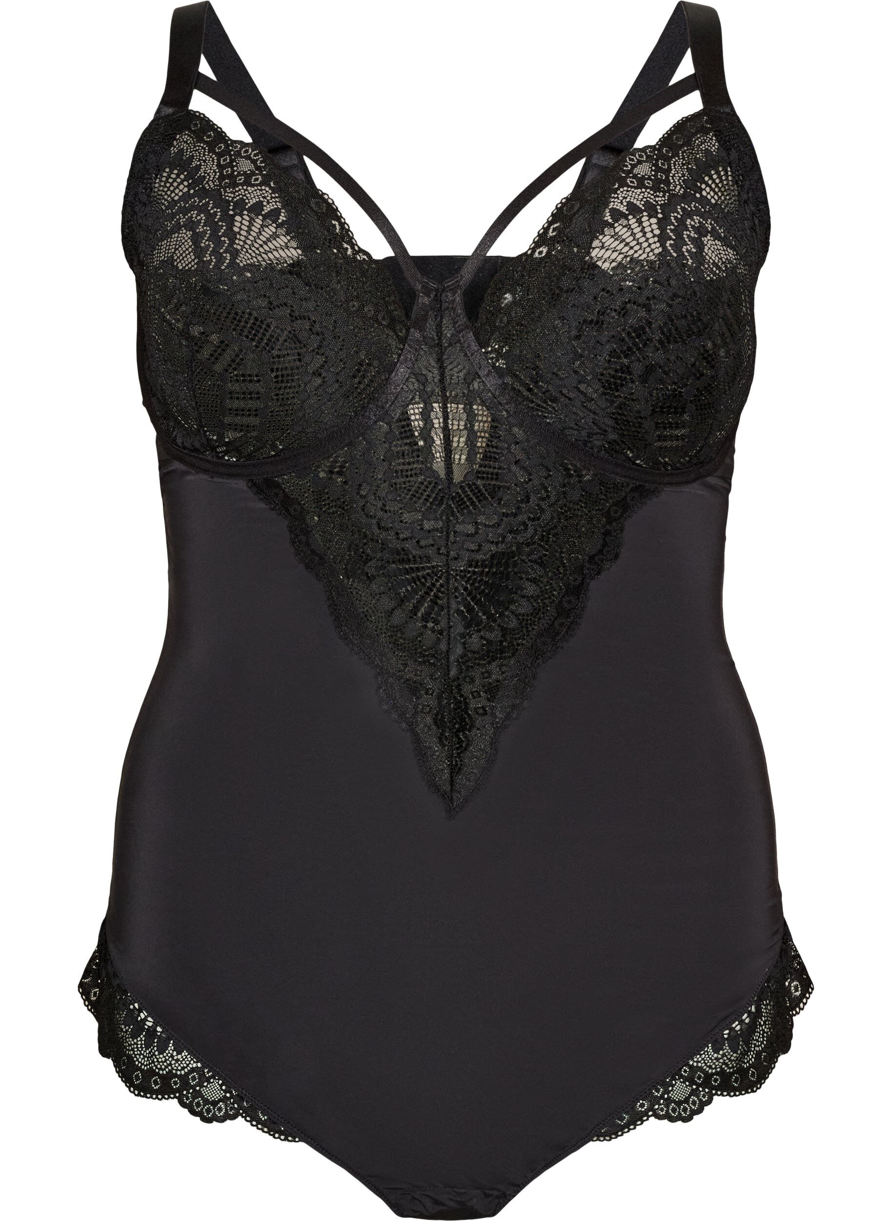 ZizziBody van kant met beugels en bandjesdetails, Zwart, Packshot image number 0