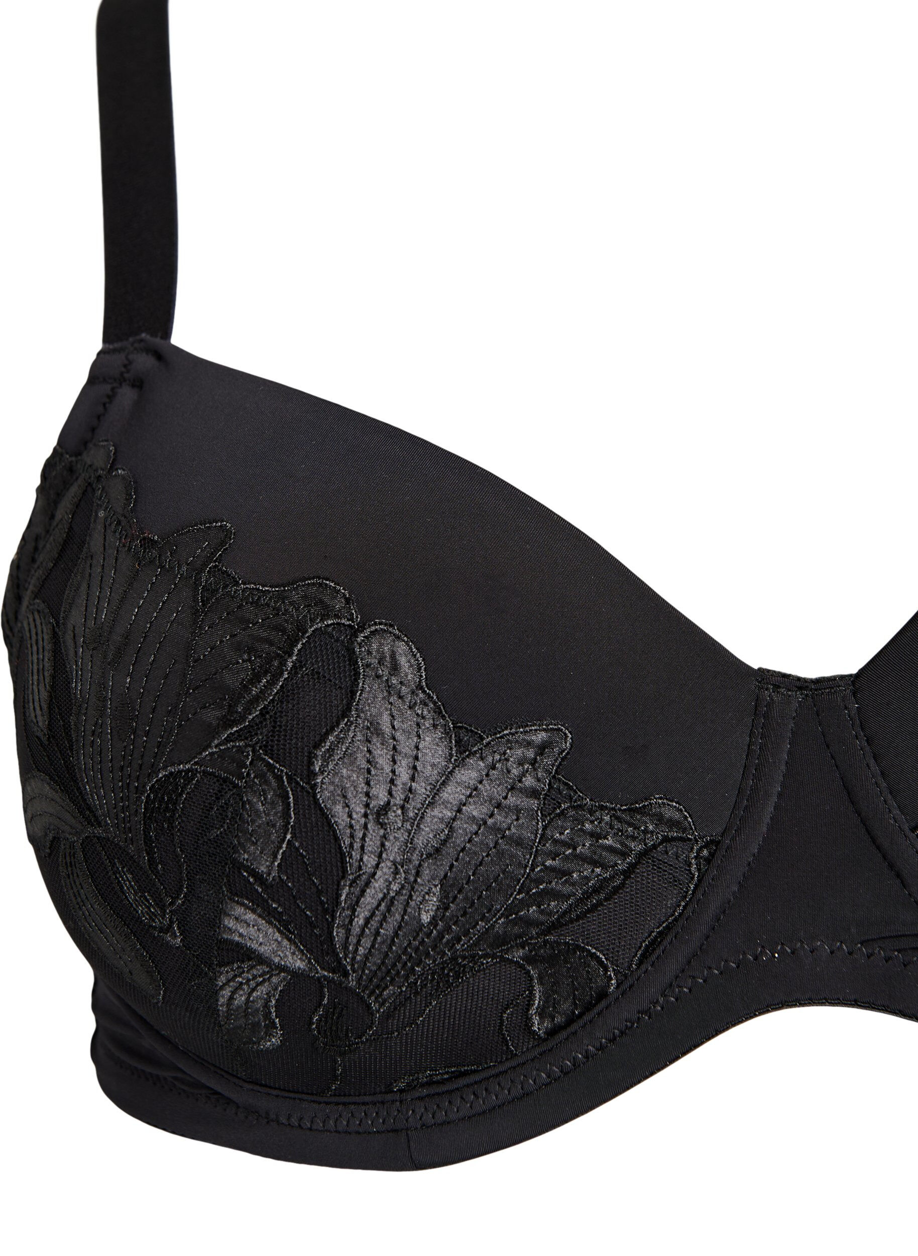 Zizzi Soutien-gorge rembourr&eacute; avec broderie florale, Noir, Packshot image number 2