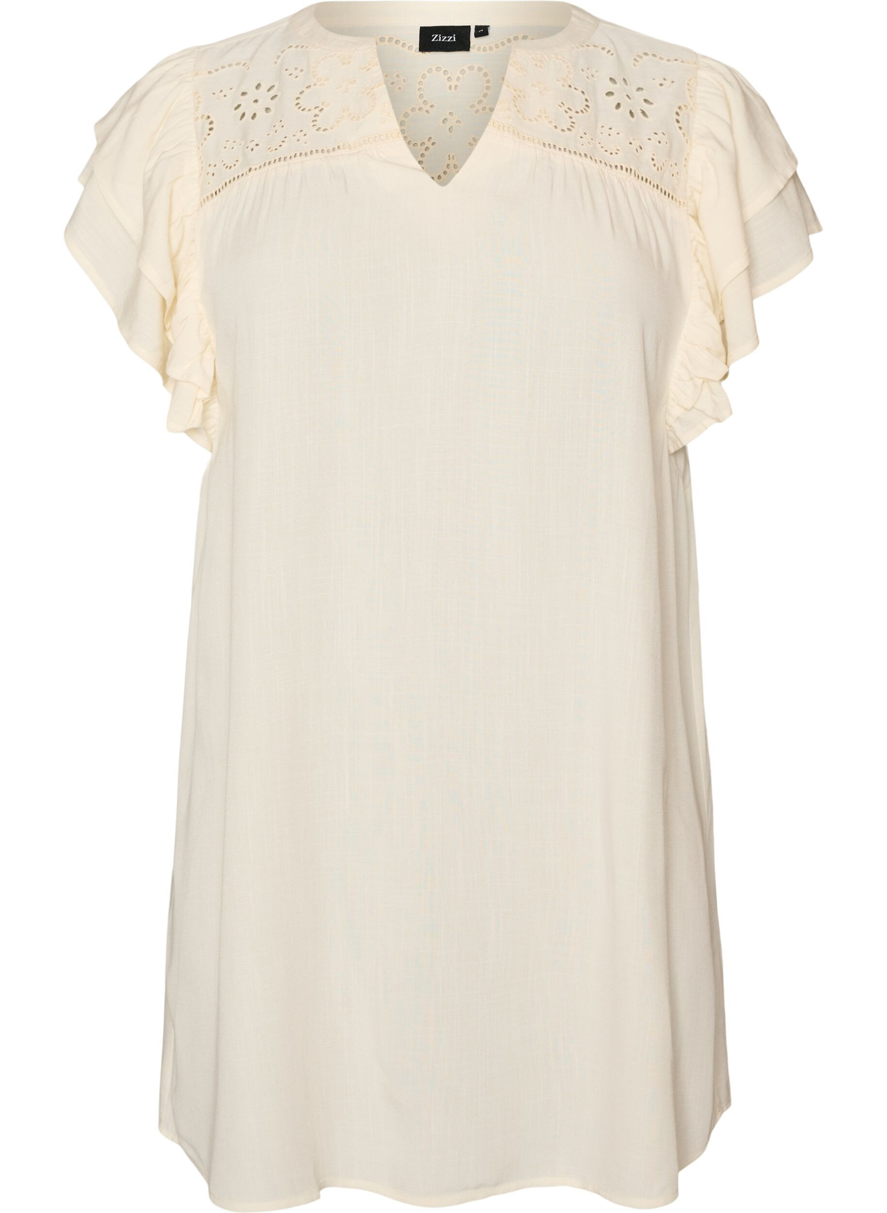 ZizziTunique en broderie anglaise et manches &agrave; volants, Beige, Packshot image number 0