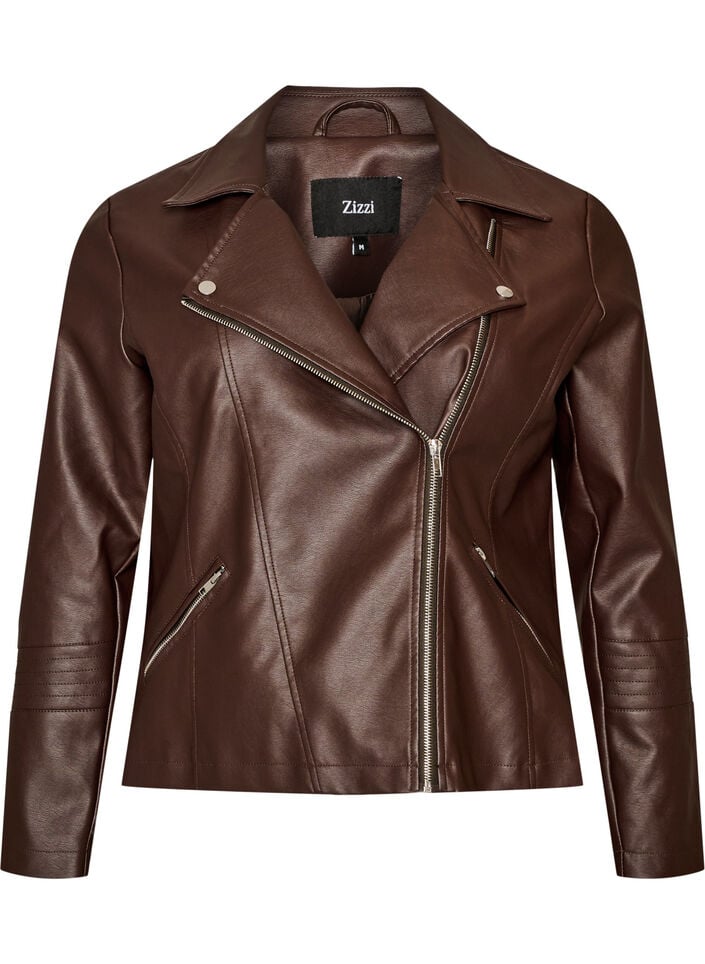 Veste biker en similicuir, Marron, Packshot image number 0