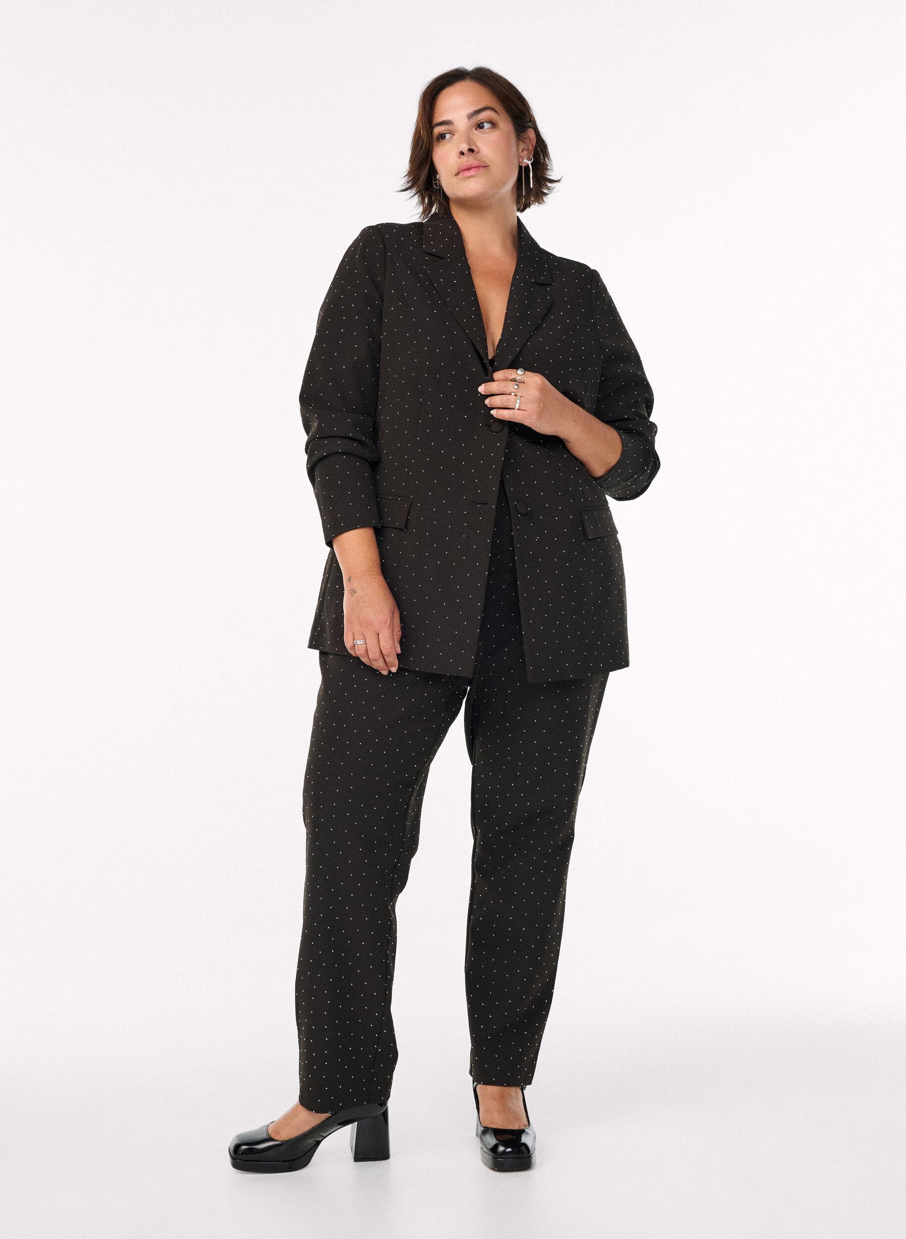 Broek met rhinestones en een hoge taille, Zwart, Model