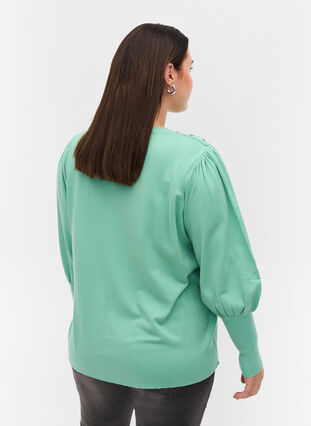 Pull en tricot à manches bouffantes, Dusty Jade Green Mel, Model image number 1