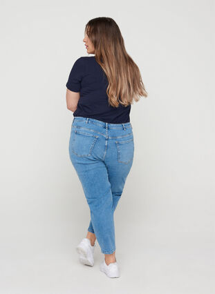 Cropped mom fit jeans met hoge taille, Light blue denim, Model image number 1