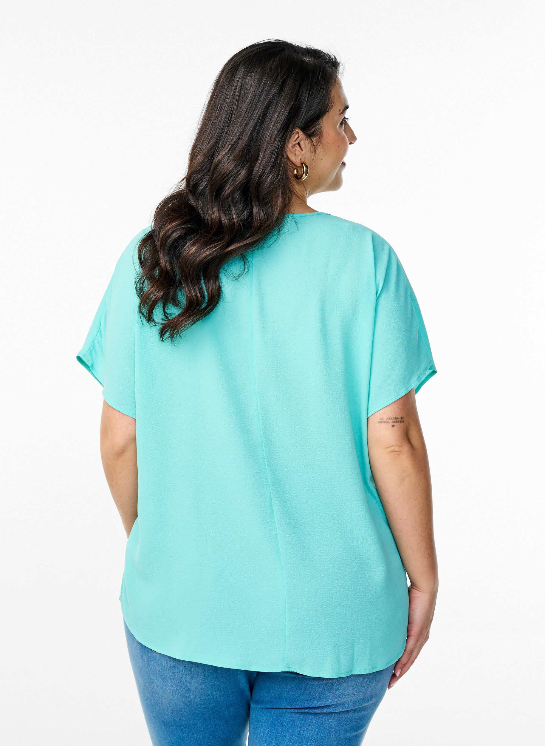ZizziBlouse met korte mouwen en een ronde halslijn, Blauw, Model image number 2