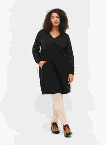 Sweatshirt jurk met v-halslijn, Black, Model image number 2