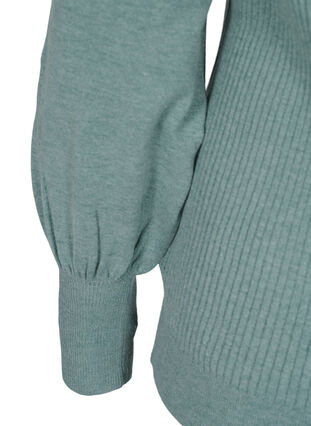 Pull en tricot à manches bouffantes, Sagebrush Green Mel, Packshot image number 3