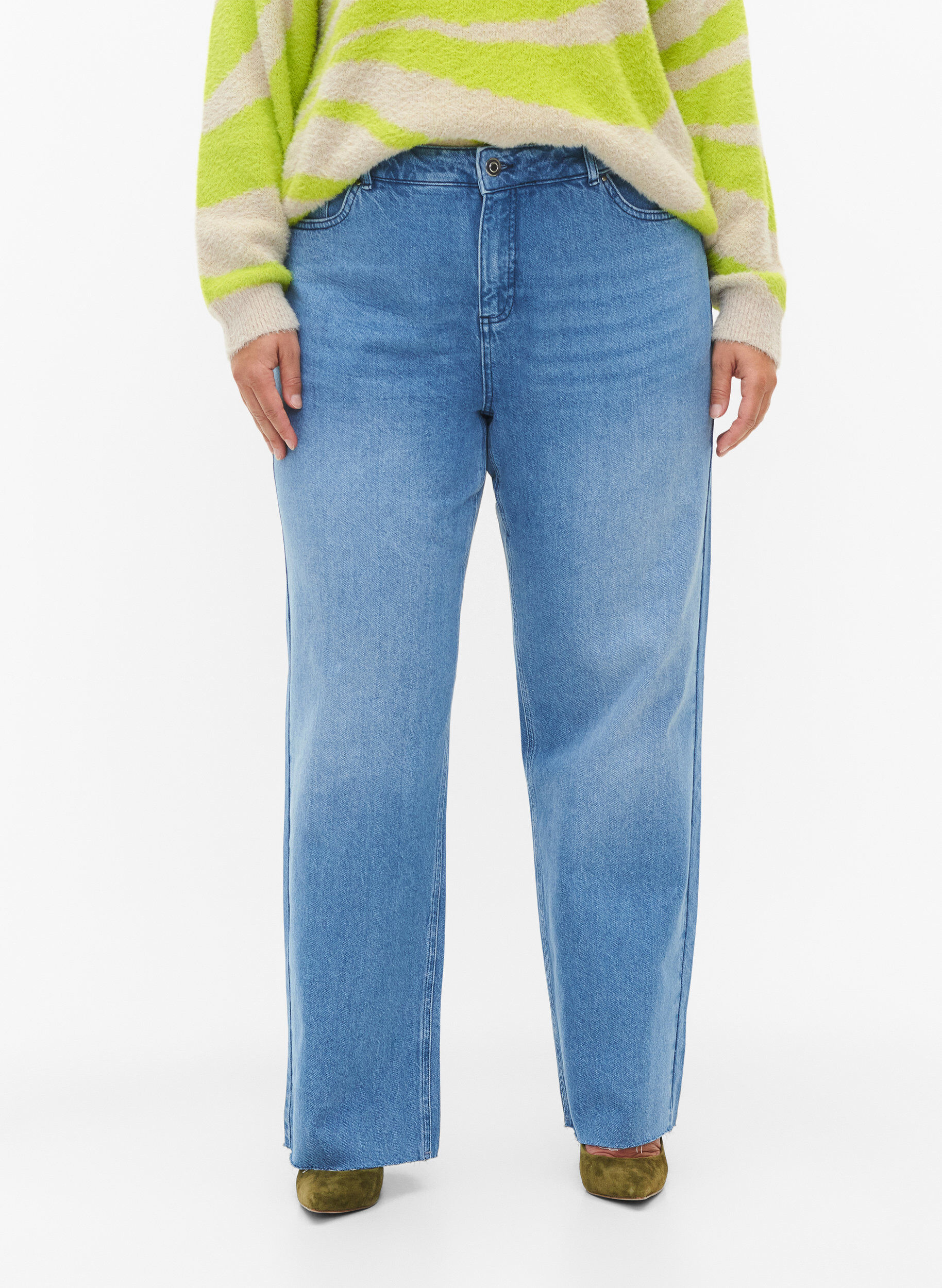 ZizziJeans met rechte pijp en rafels, Medium Blue, Model image number 2