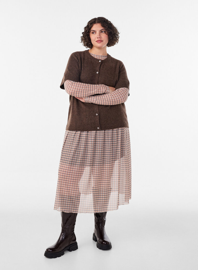 Gecontroleerde mesh midi-rok, Beige, Model image number 0