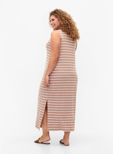 Mouwloze geribde jurk van viscose, Natural W. Stripe, Model image number 1