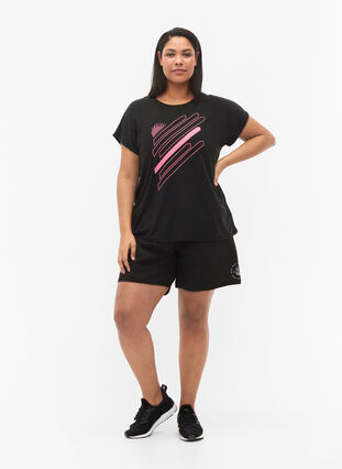 Trainings-T-shirt met korte mouwen en print, Black/Pink Print, Model image number 2