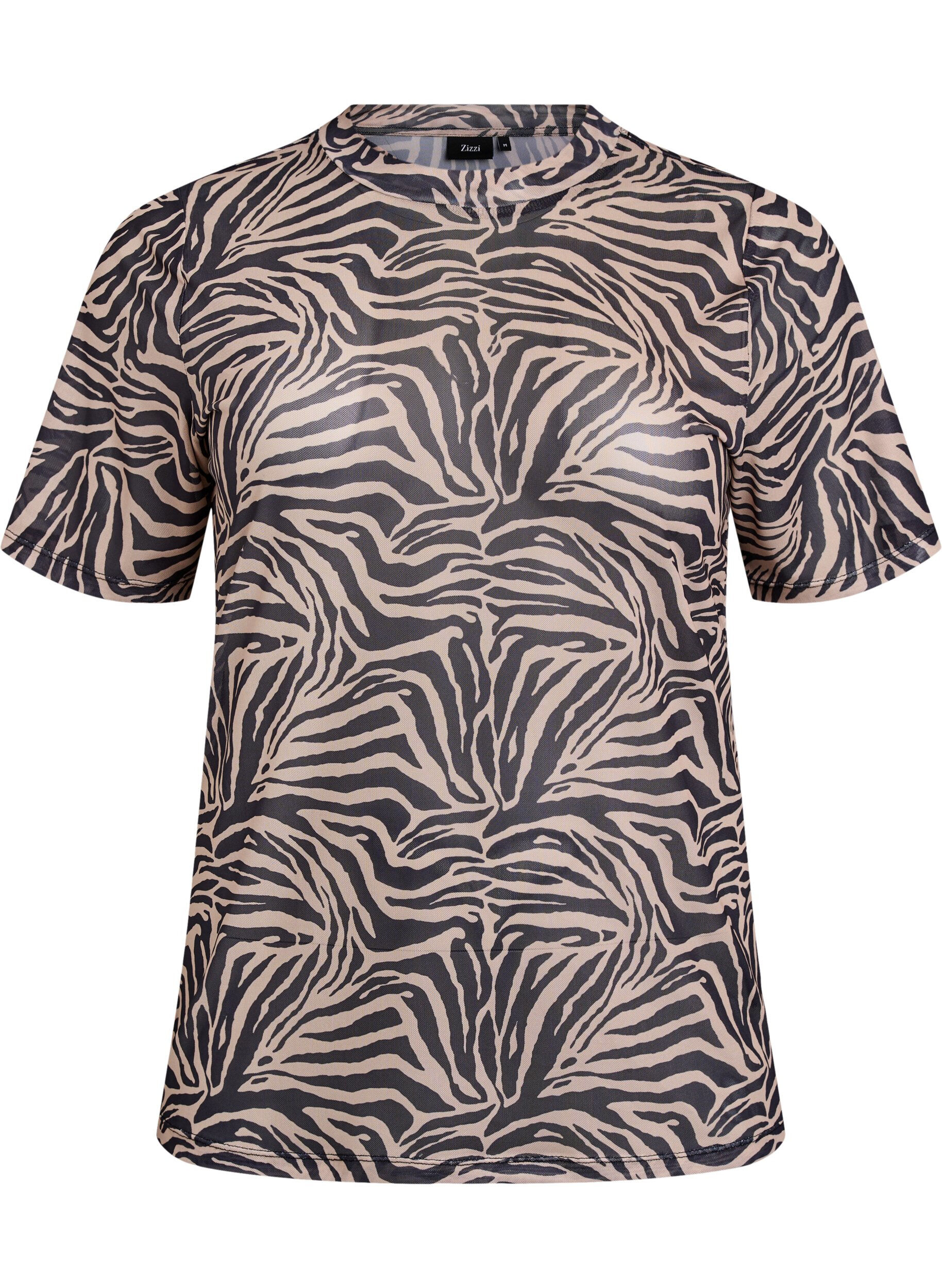 ZizziMesh blouse met korte mouwen, Zwart, Packshot image number 0
