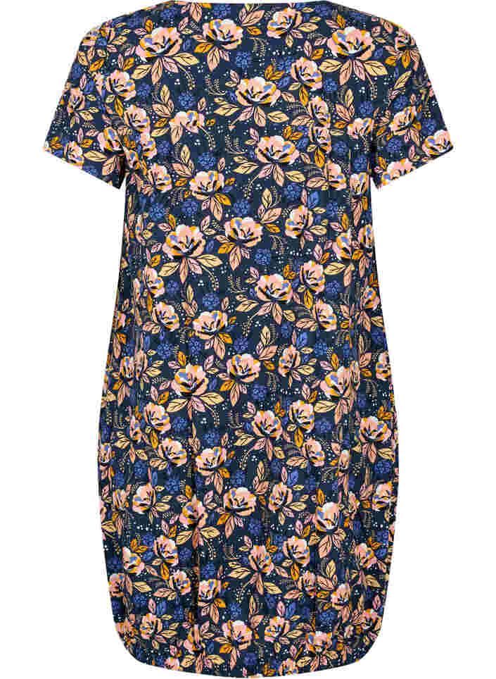 Katoenen jurk met korte mouwen en print, Blue Orange Flower, Packshot image number 1
