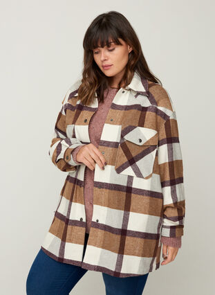 Geruite oversize blouse jas, Brown Check Ass, Model image number 0