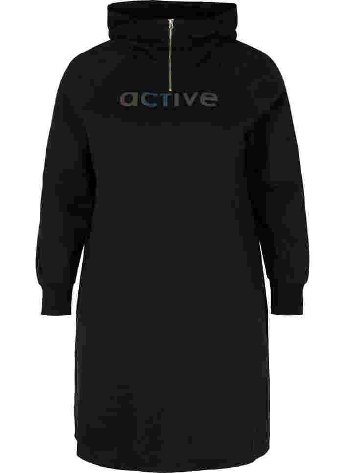 Robe-pull à capuche et fermeture éclair, Black, Packshot image number 0