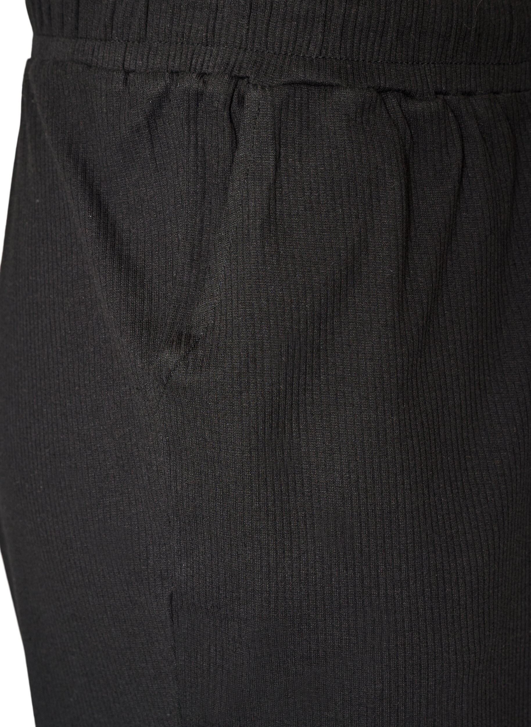 ZizziGeribde pyjamabroek met rechte pijpen, Zwart, Packshot image number 3