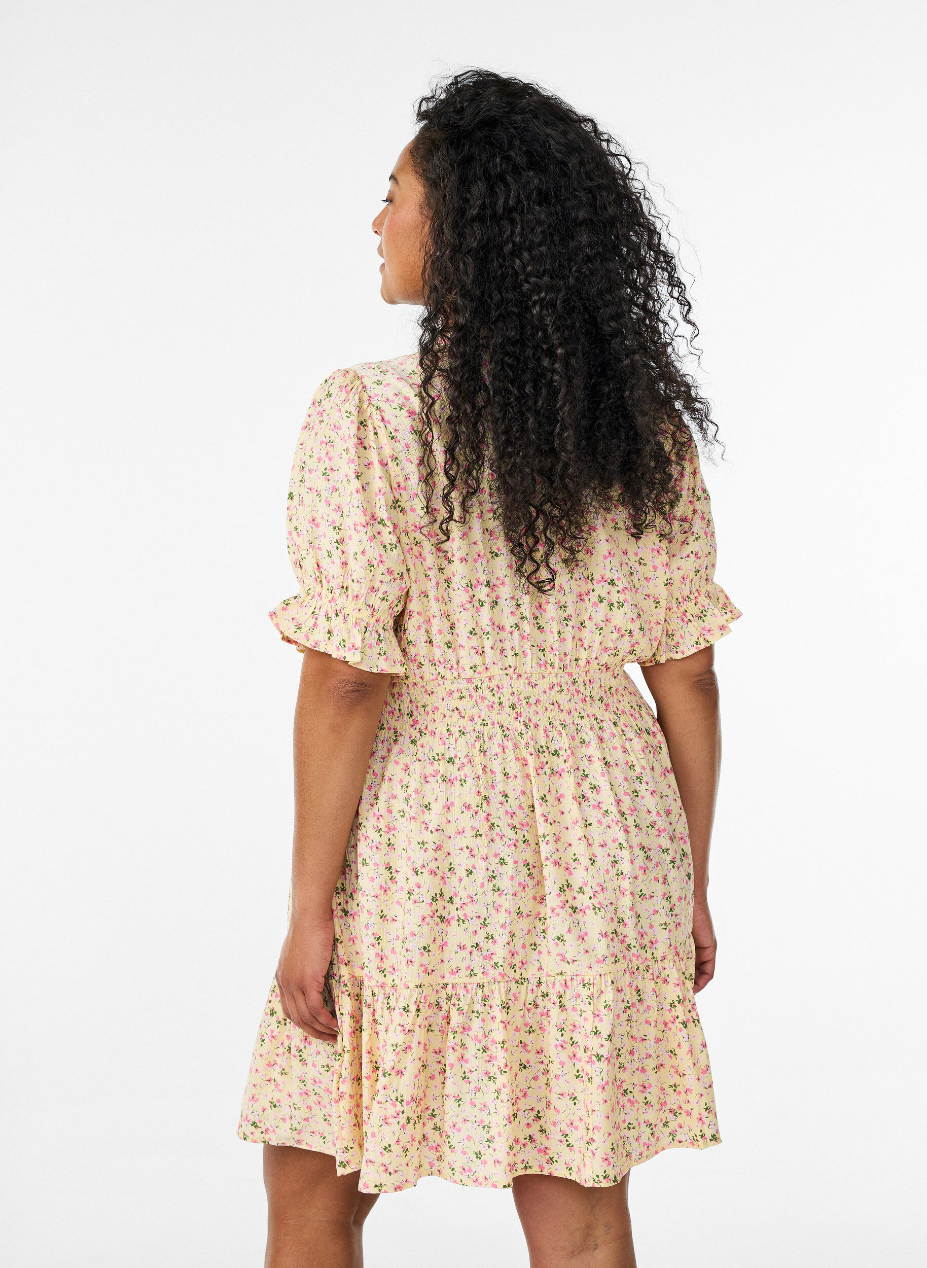 ZizziRobe courte en viscose avec volants, Jaune, Model image number 2