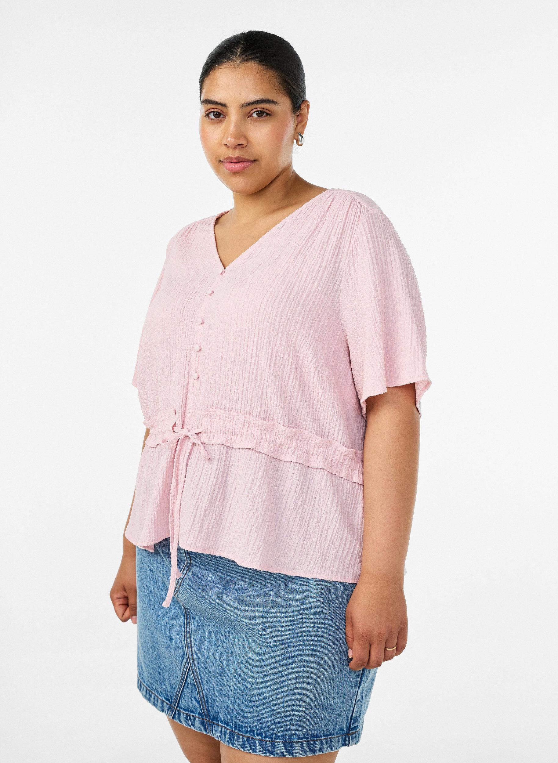ZizziBlouse met textuur en een strik in de taille, Roze, Model image number 0