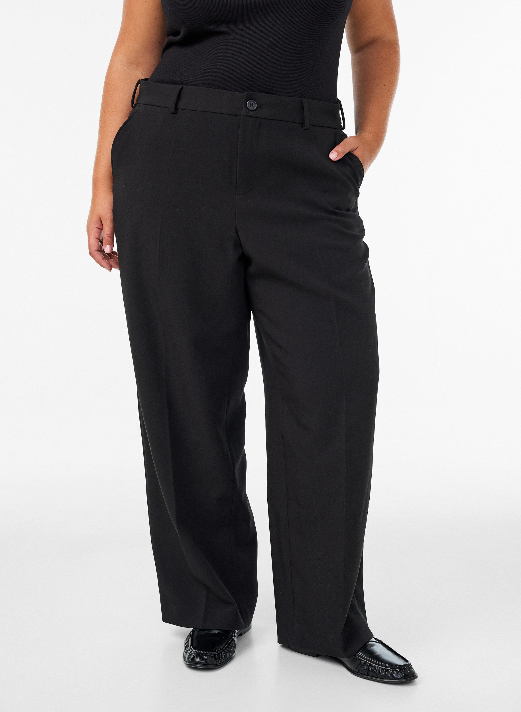 ZizziPantalon tailleur large &agrave; taille haute, Noir, Model image number 2