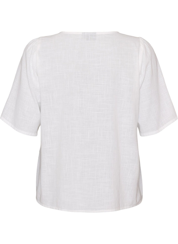 Chemise en coton &agrave; manches courtes avec col V, Blanc, Packshot image number 1