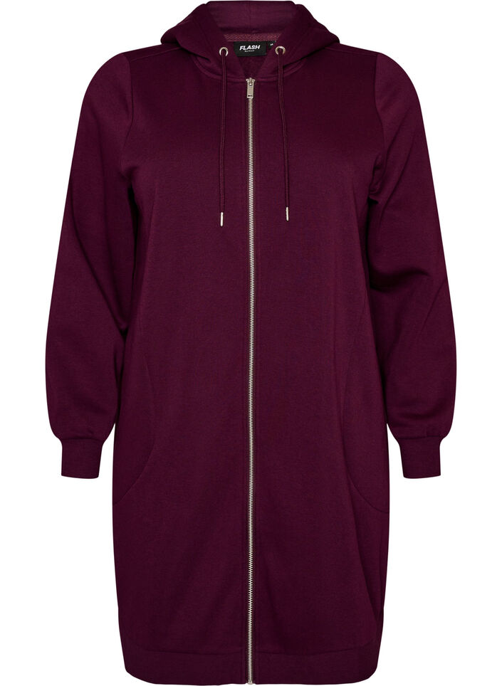 Lange hoodie met ritssluiting en zakken, Paars, Packshot image number 0