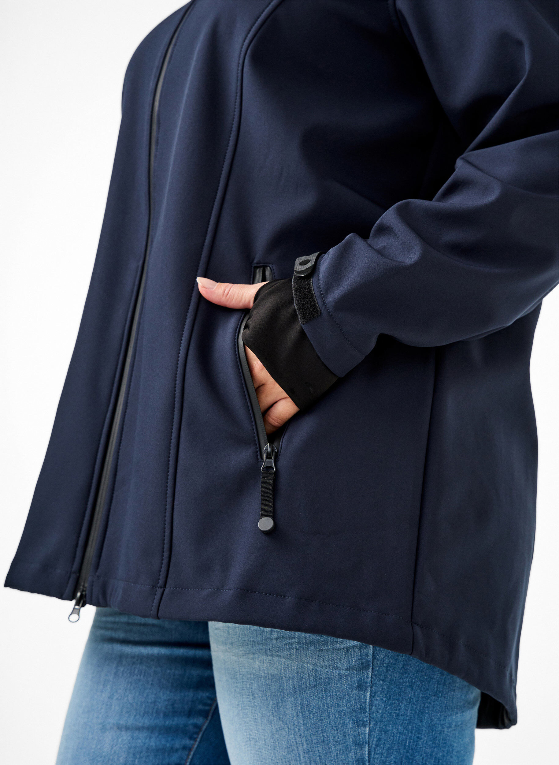 ZizziKort softshelljack met afneembare capuchon, Blauw, Model image number 3