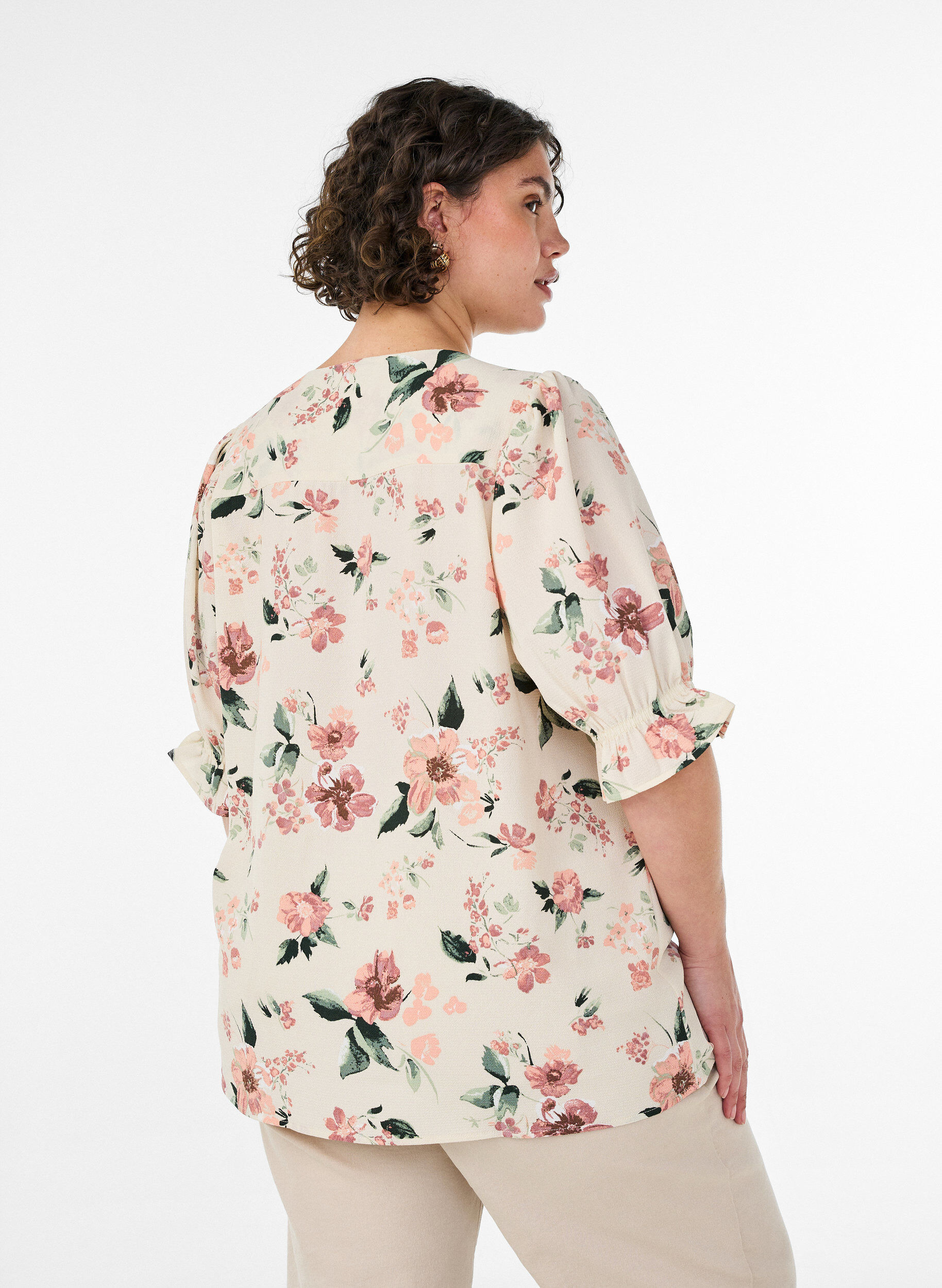 ZizziChemisier &agrave; manches 1/2, Rose poudr&eacute;e, Model image number 2