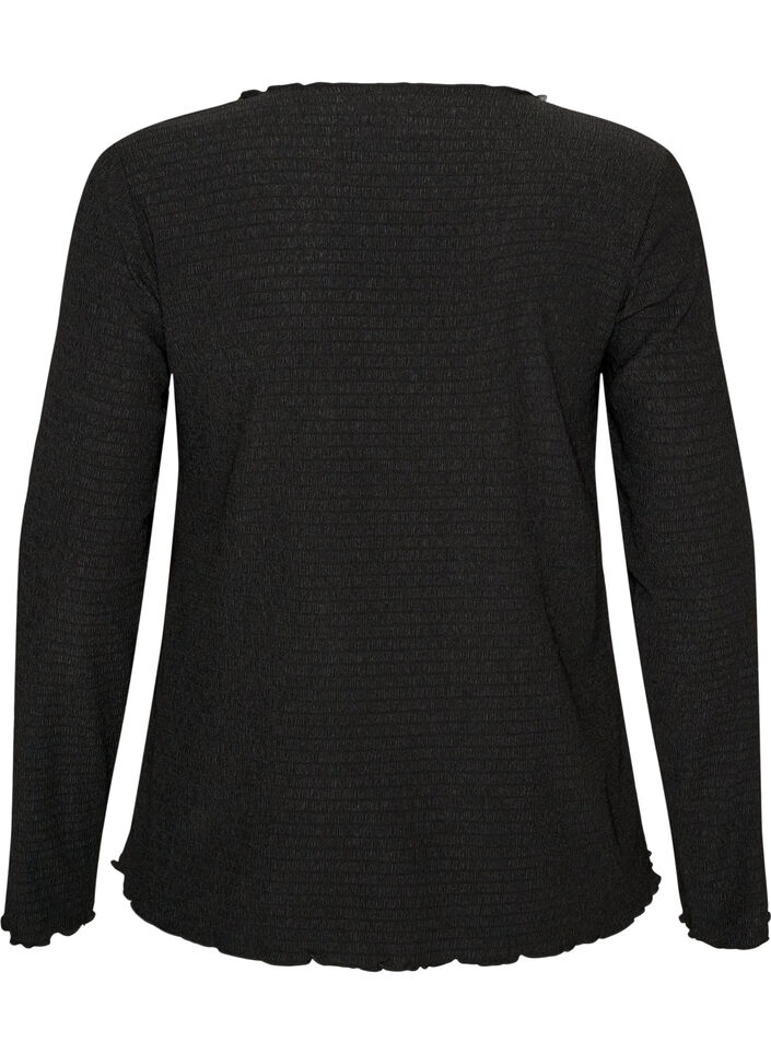 Blouse textur&eacute;e avec bords ondul&eacute;s, Noir, Packshot image number 1