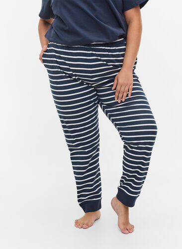 Pyjama broek in katoen, Navy Blazer Stripe , Model image number 1