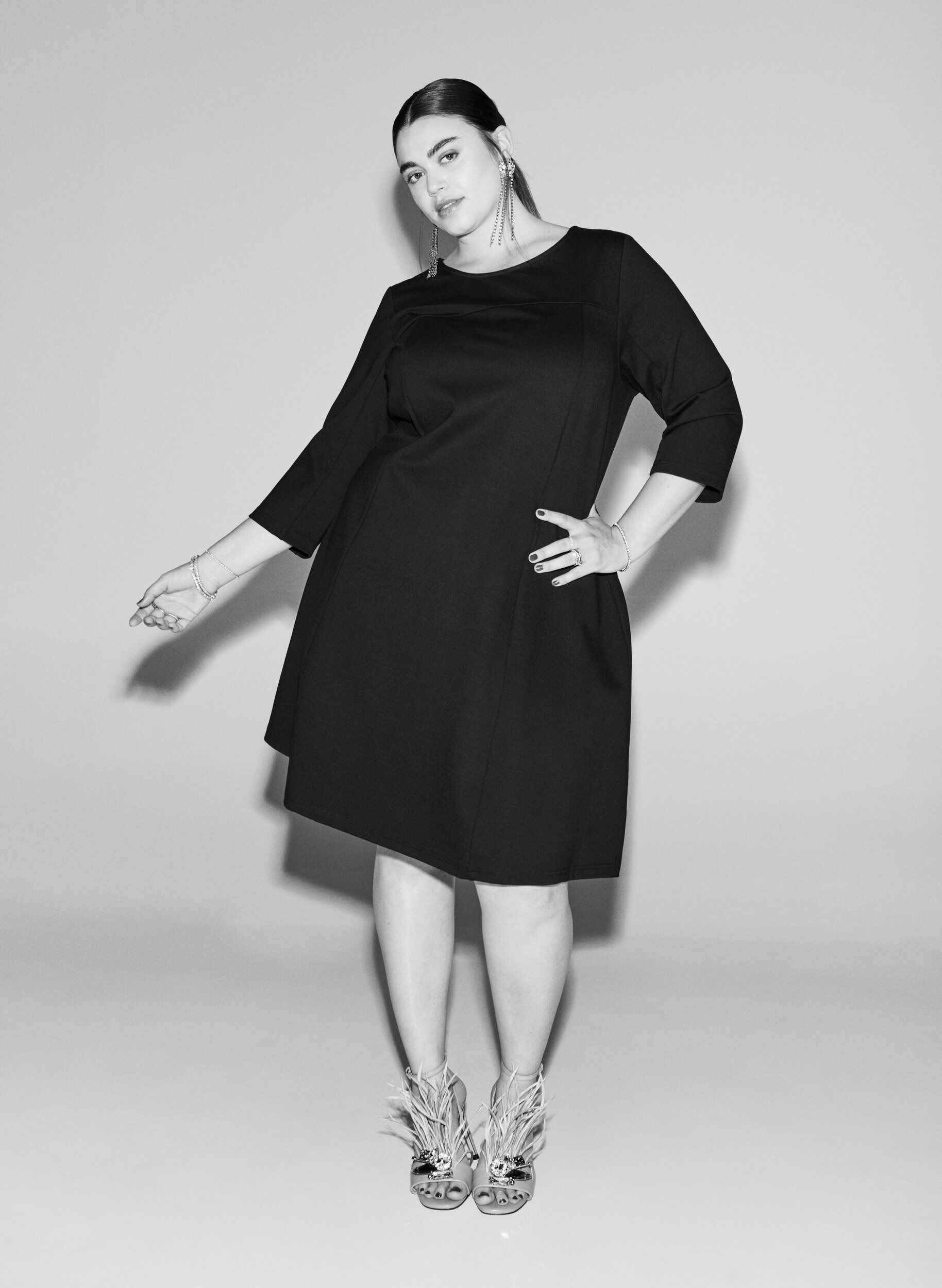 ZizziA-vorm jurk met 3/4-mouwen, Zwart, Image image number 0