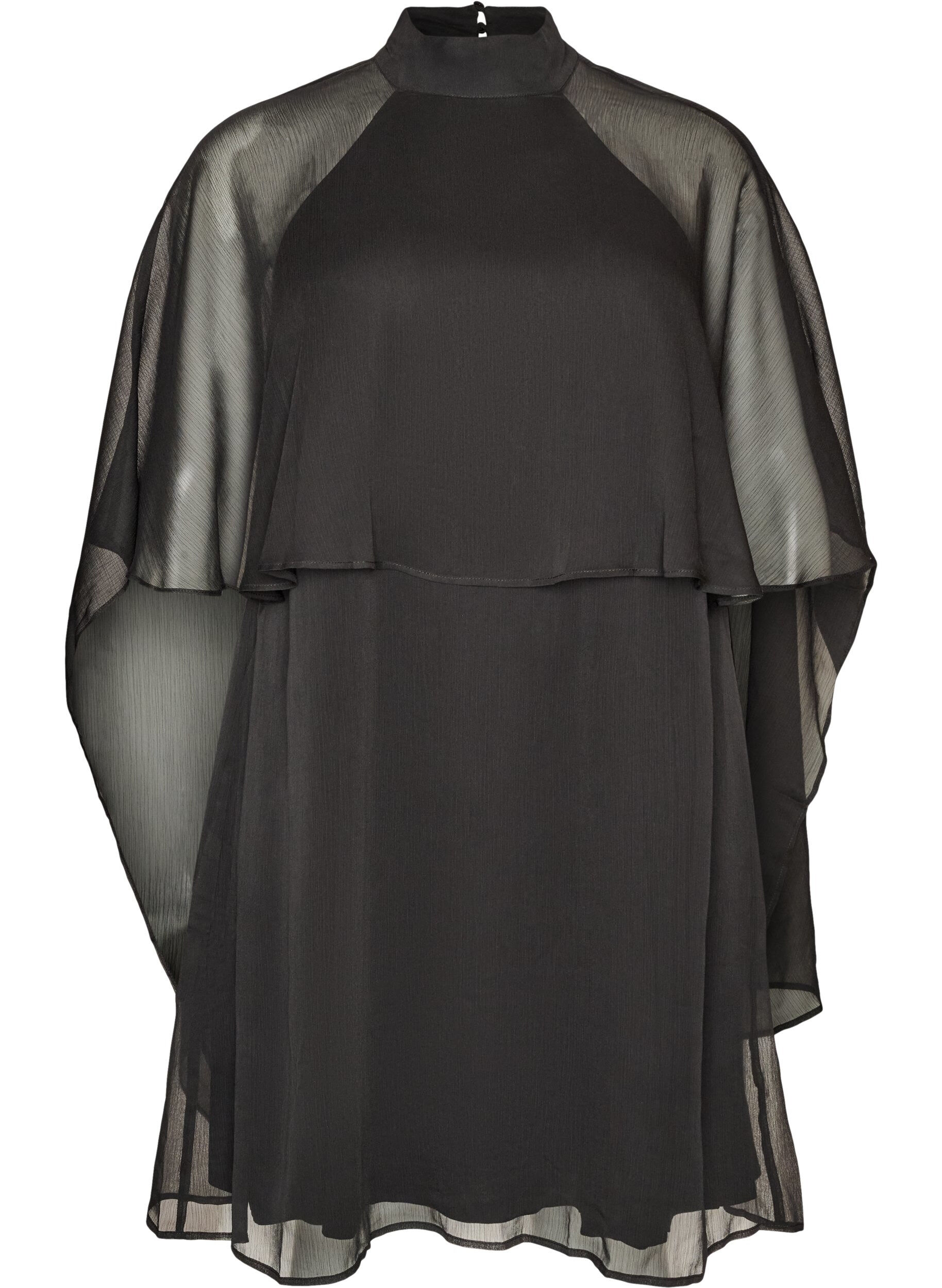 Robe mi-longue en mousseline avec cape transparente