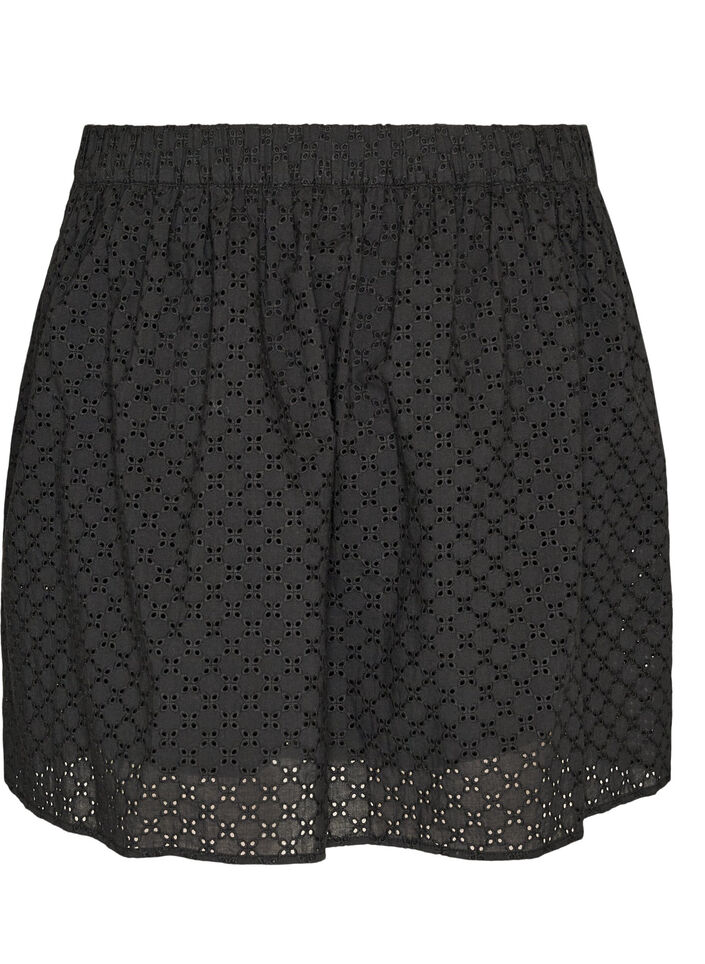 Jupe courte en broderie anglaise avec ceinture &eacute;lastique, Noir, Packshot image number 1