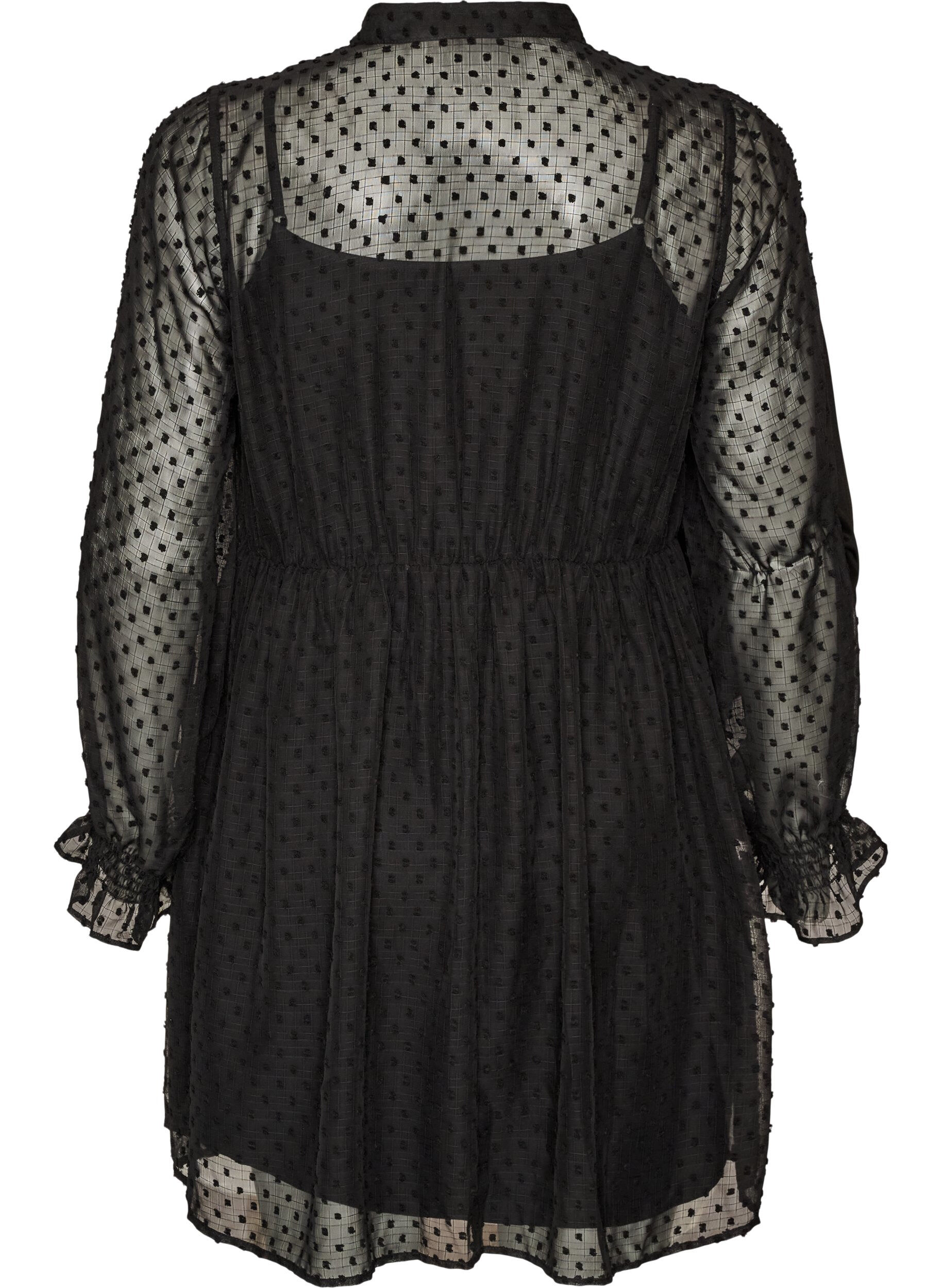 ZizziRobe en mousseline avec dentelle guipure et taille empire, Noir, Packshot image number 1