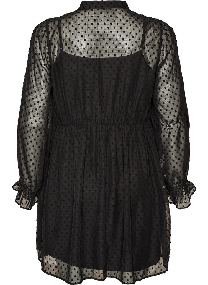Robe en mousseline avec dentelle guipure et taille empire, Noir, Packshot image number 1
