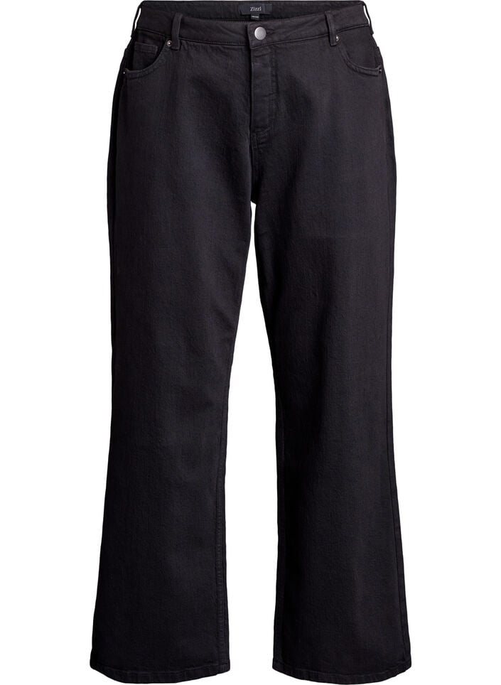 Jeans met wijde pijpen en hoge taille, Zwart, Packshot image number 0