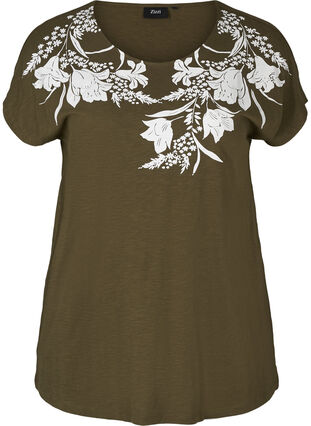 T-shirt met print, Ivy green w. White, Packshot image number 0