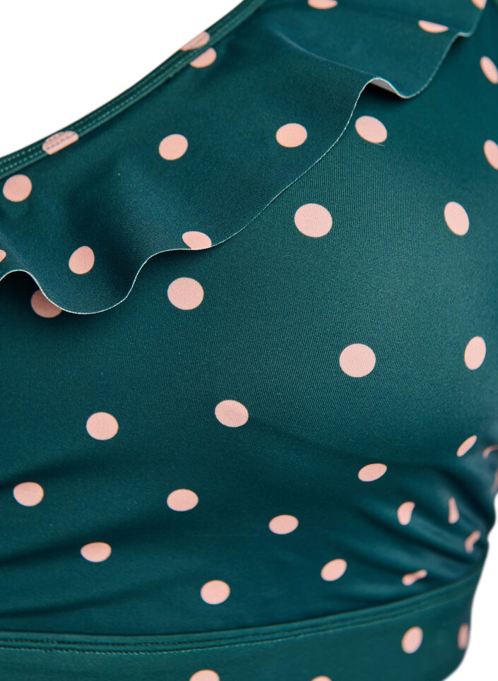 Bikinitop met stippen en ruches, Groen, Packshot image number 2