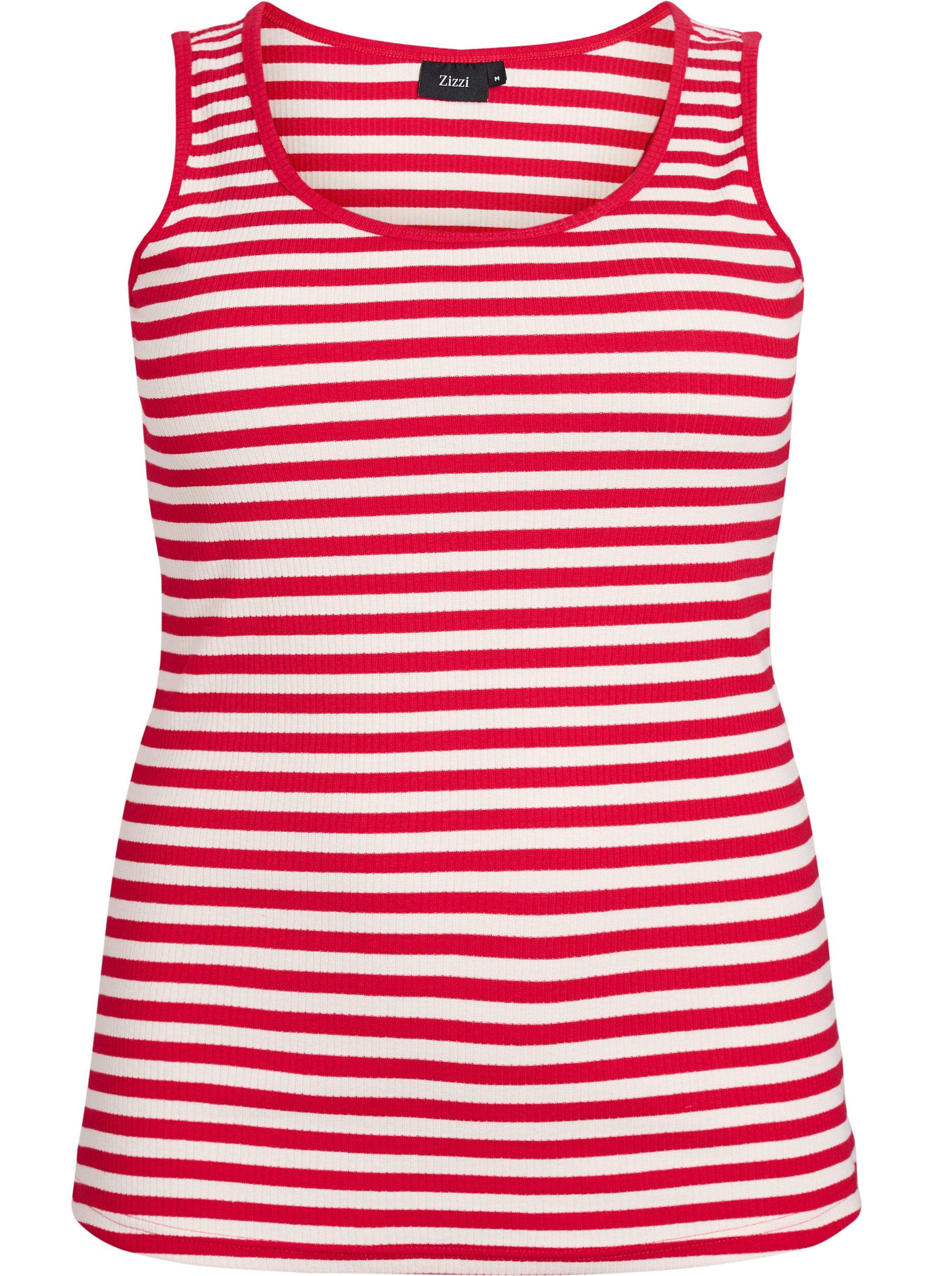 ZizziGestreepte tanktop met een ribstructuur, Snow W. U.R.Stripe, Packshot image number 0
