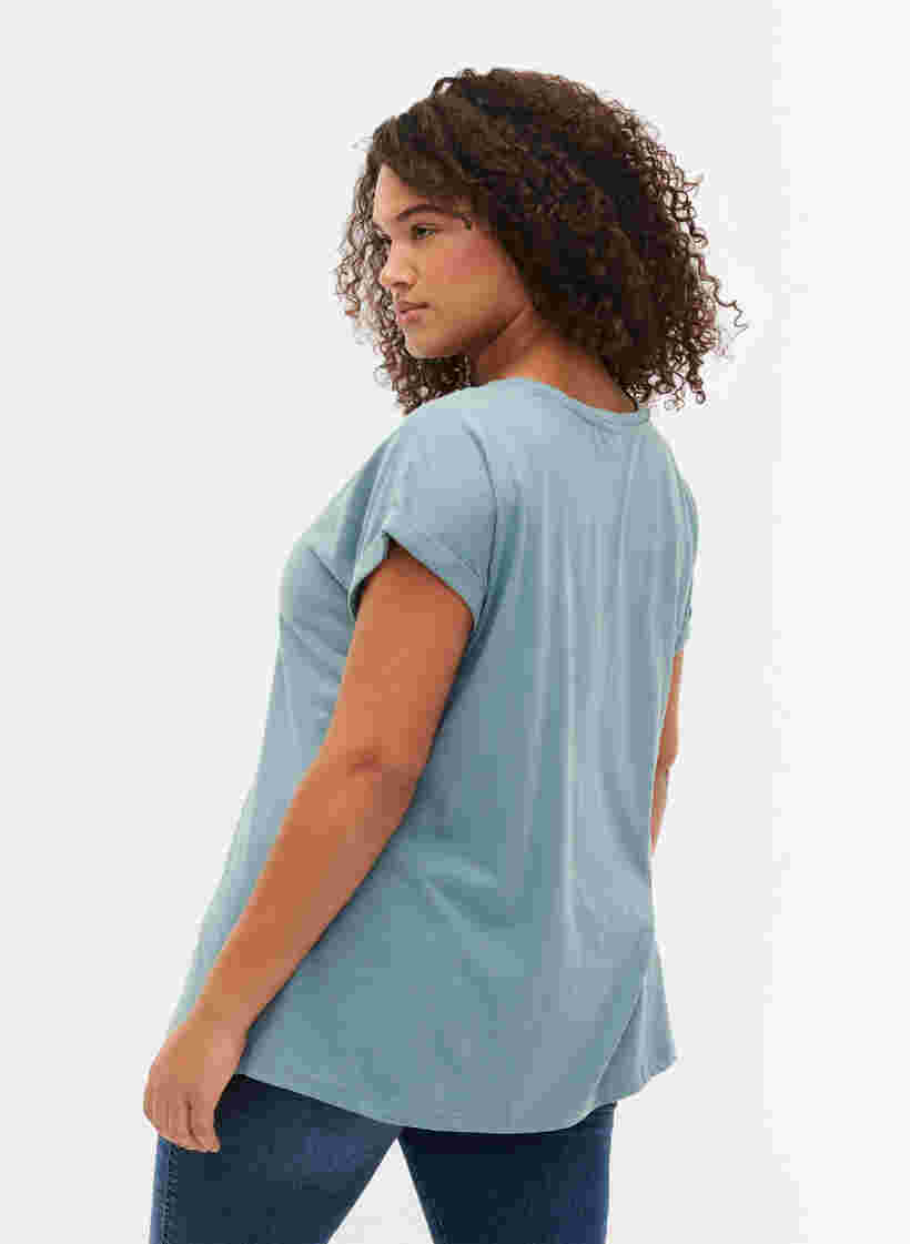T-shirt met korte mouwen van katoenmix, Smoke Blue, Model image number 1