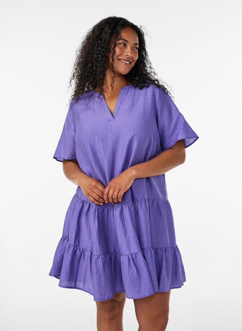 Robe coupe &eacute;vas&eacute;e textur&eacute;e, Violet, Model image number 0