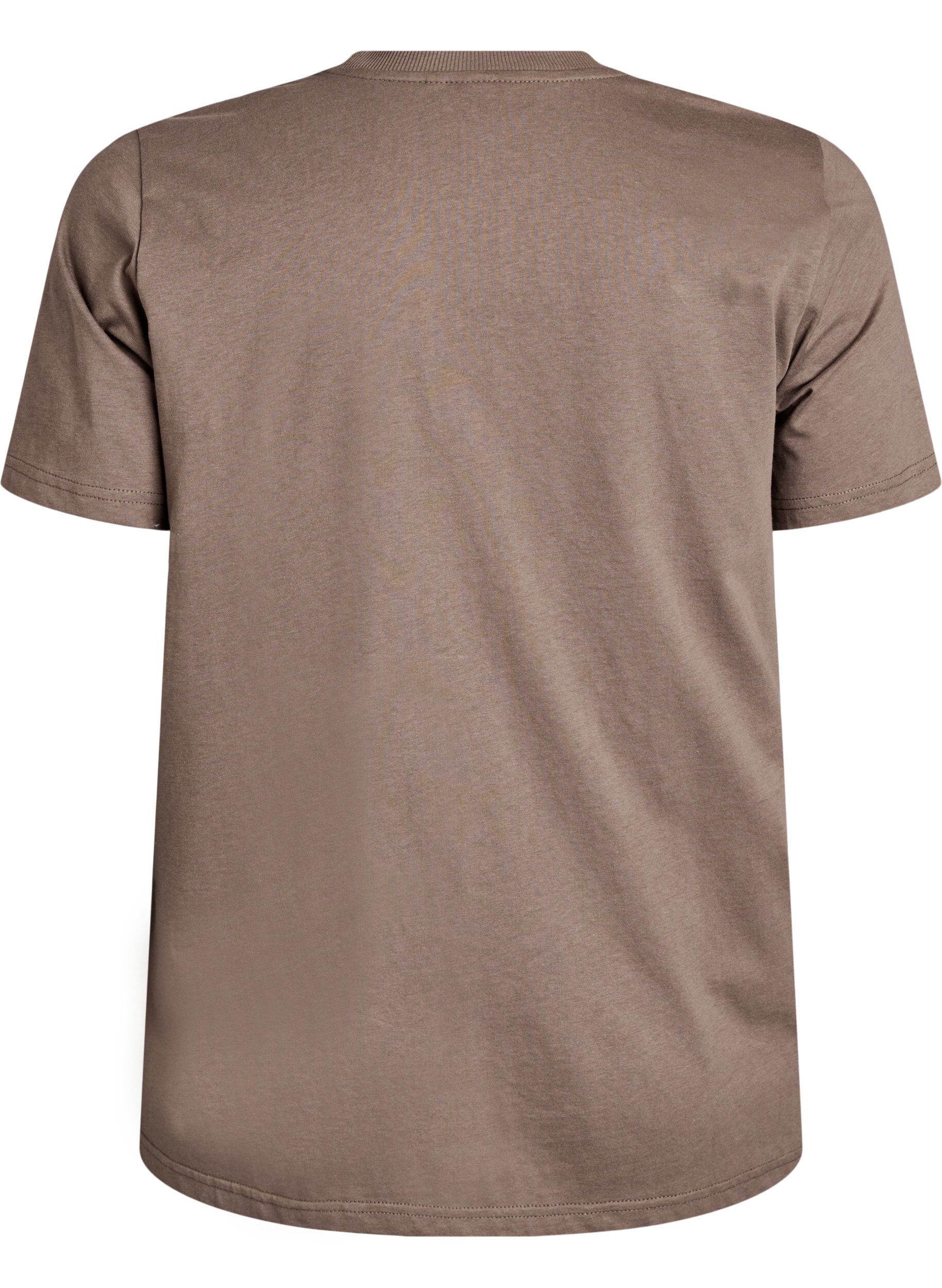ZizziBasic katoenen T-shirt met ronde hals, Bruin, Packshot image number 1