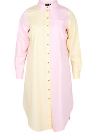 Long cotton shirt with color-block, Popcorn/Pink, Packshot