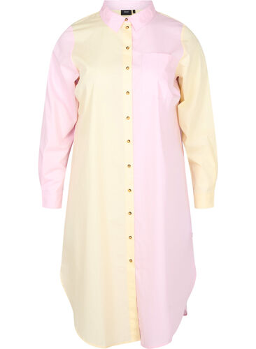 Lang katoenen overhemd met color-block, Popcorn/Pink, Packshot image number 0