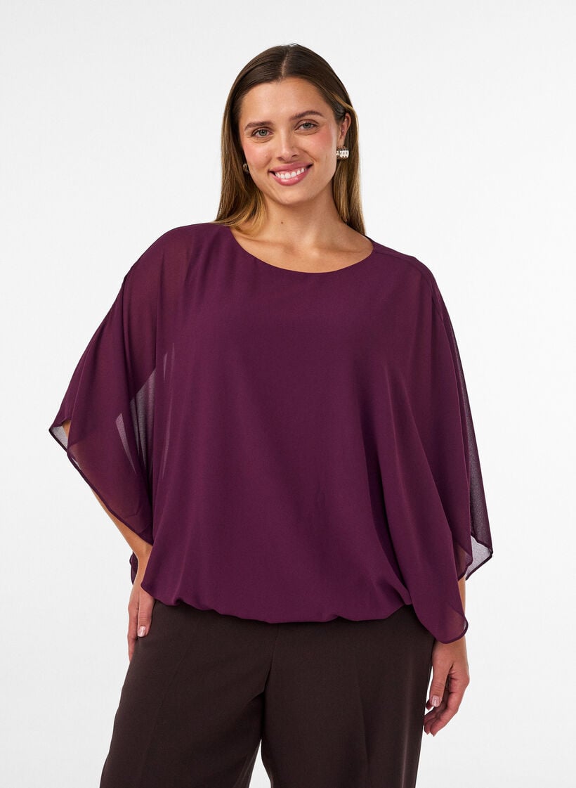 Blouse en mousseline avec effet ballon, Violet, Model image number 0