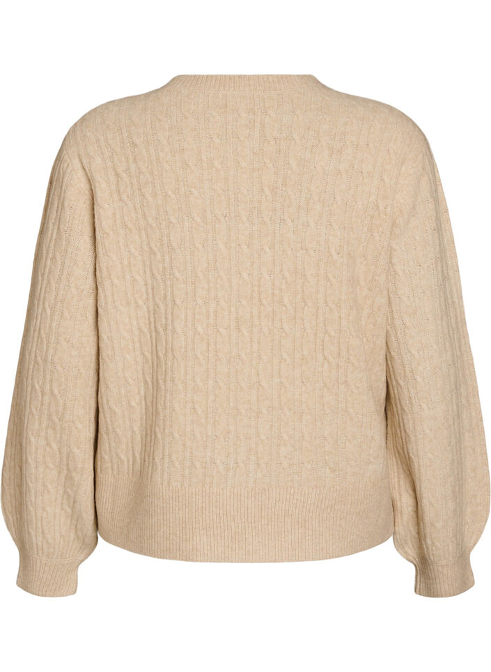 Kabelgebreid vest met parelknopen, Beige, Packshot image number 1