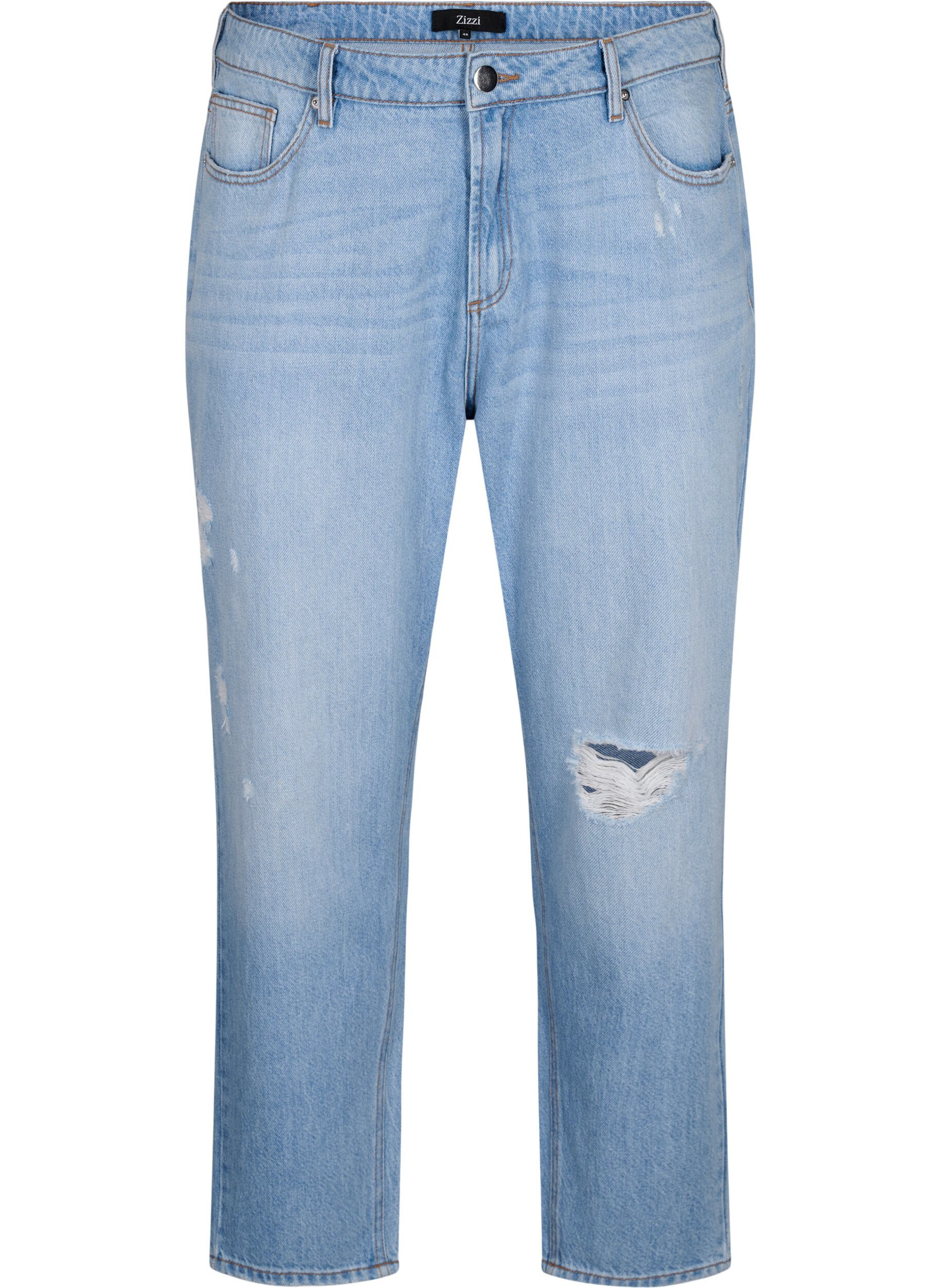 ZizziMille mom fit jeans met scheuren, Light Blue, Packshot image number 0